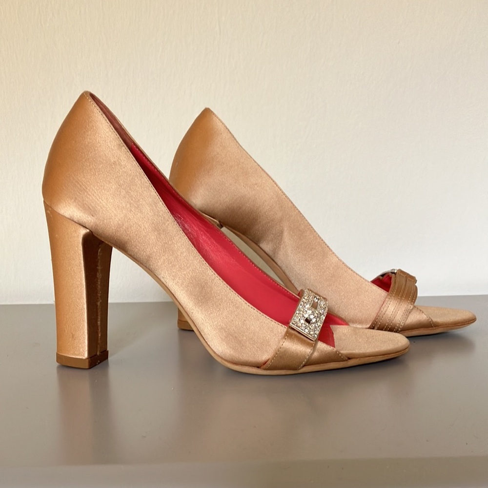 Judith Leiber Crystal Embellished Satin Heels